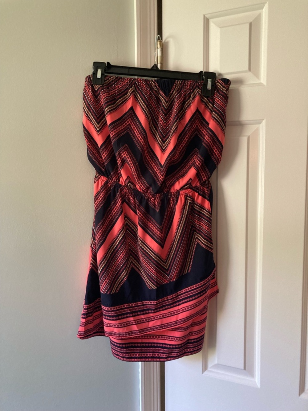 Express Strapless Chevron Mini Sundress in Coral and Navy
